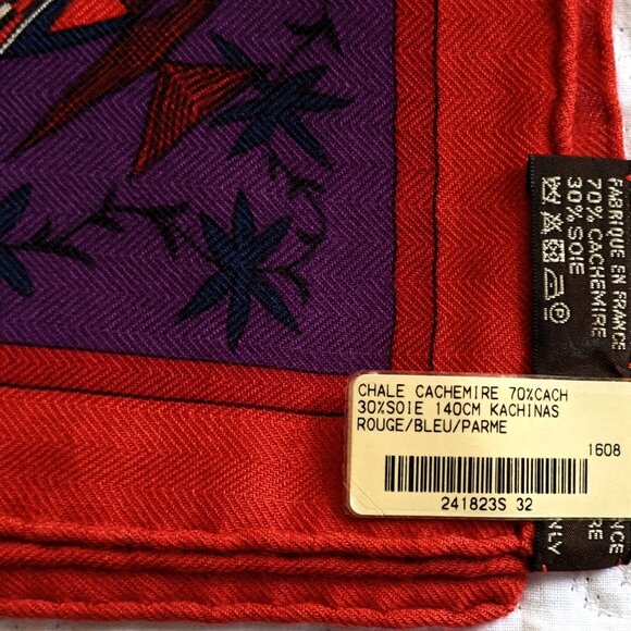 NWT Hermes Cashmere Silk Kachinas Kermit Oliver 140cm 54" Blue Red Shawl Scarf - Picture 5 of 12